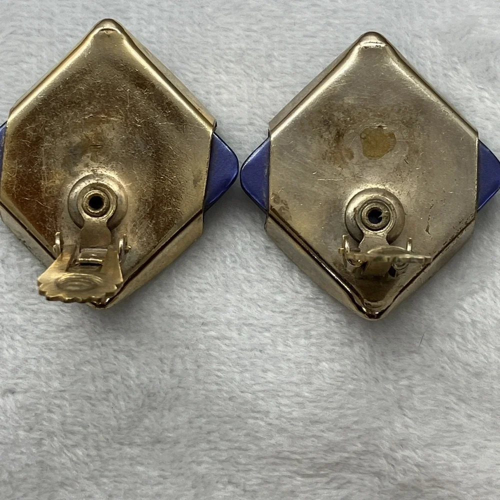 Vtg. 50's Thermoset Moonglow Blue Lucite Clip On‎ Gold Tone Earrings MCM
